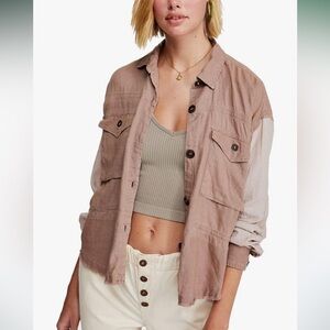 We The Free— Linen Blend Boho Cargo Pocket Top